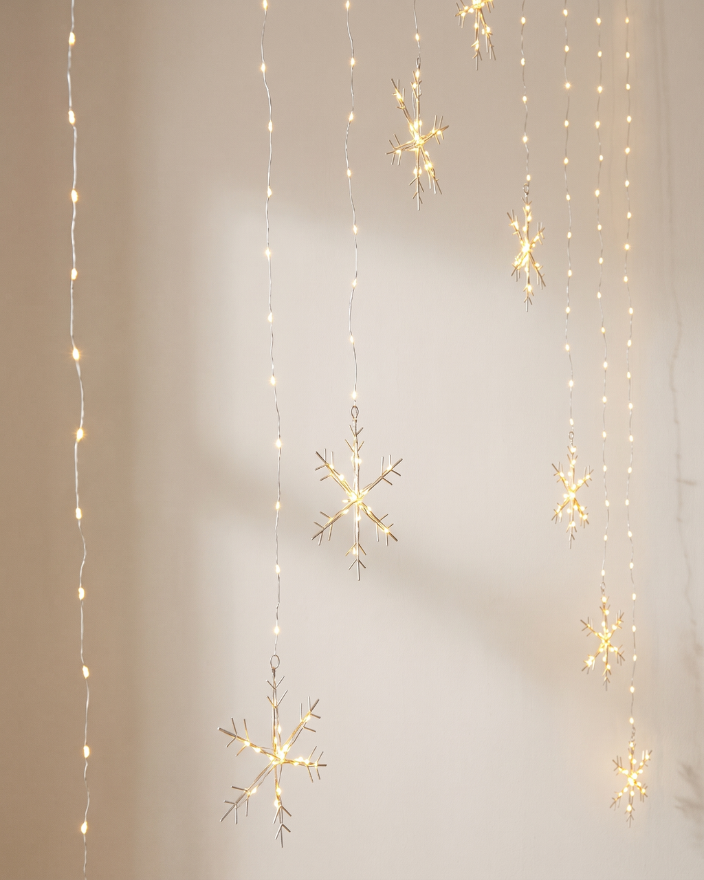 Snowflake Curtain String Lights, 336 LEDs, Warm White, Static