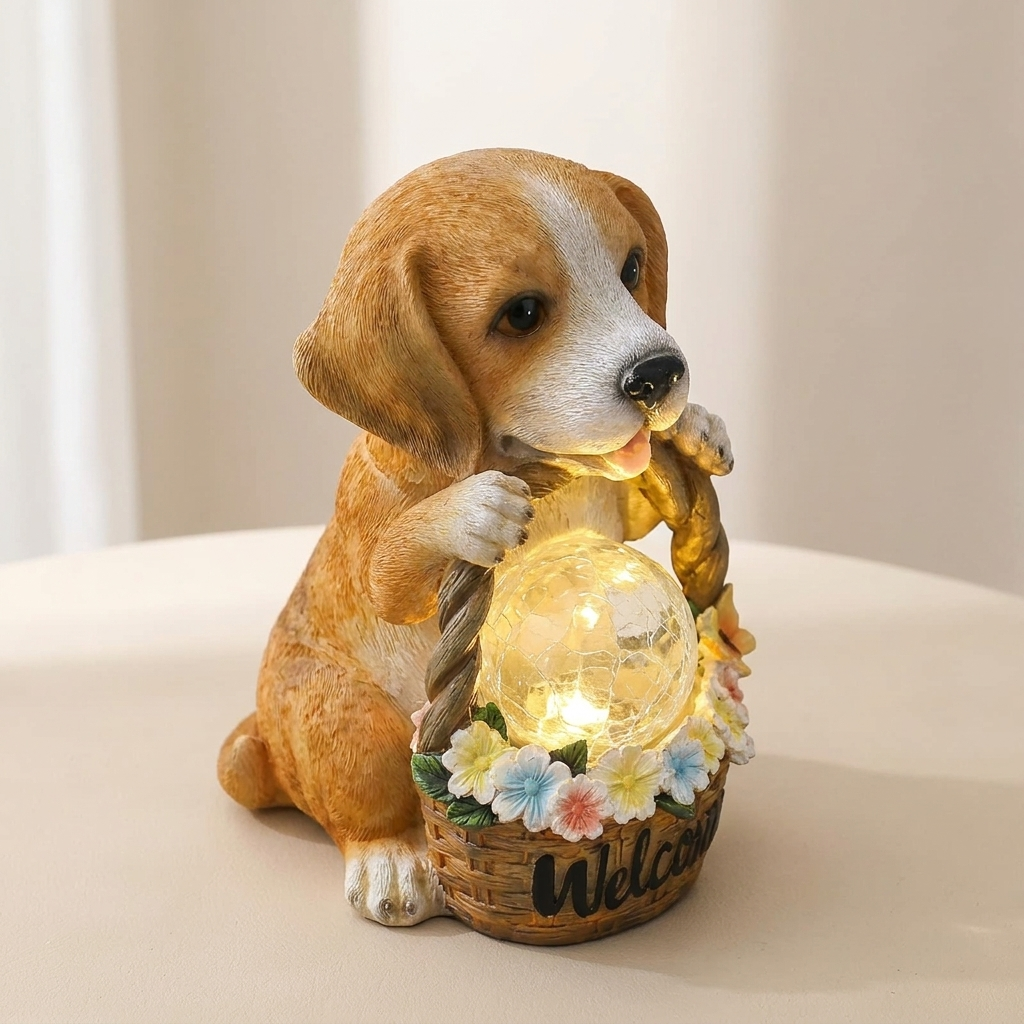 Dog Sculpture with LED Solar Powered Resin 20 x 14.5 x 12 cm 1
