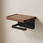 Toilet Paper Holder with Shelf, Wall Mounted, Matte Black, Rounded Corners