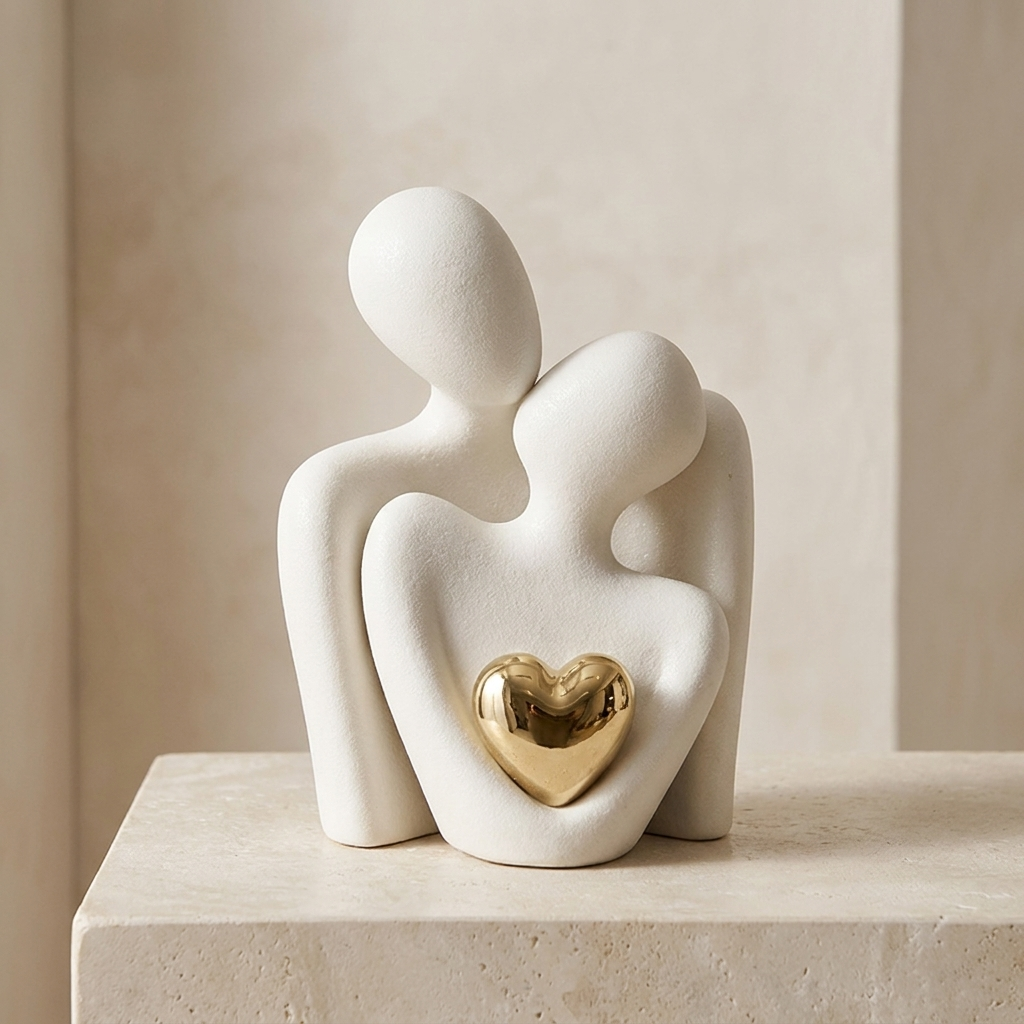 Couple Hugging Figurine, Modern Design, Matte Finish, White/Black 