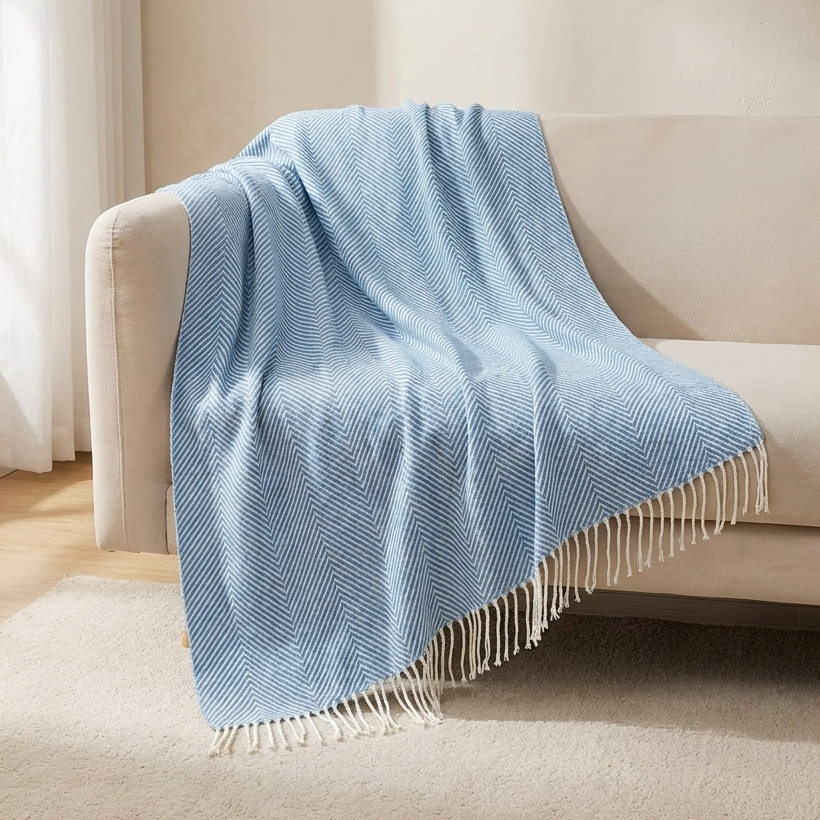 Knitted Throw Blanket, Lightweight, Fringed Edges, Rectangular
