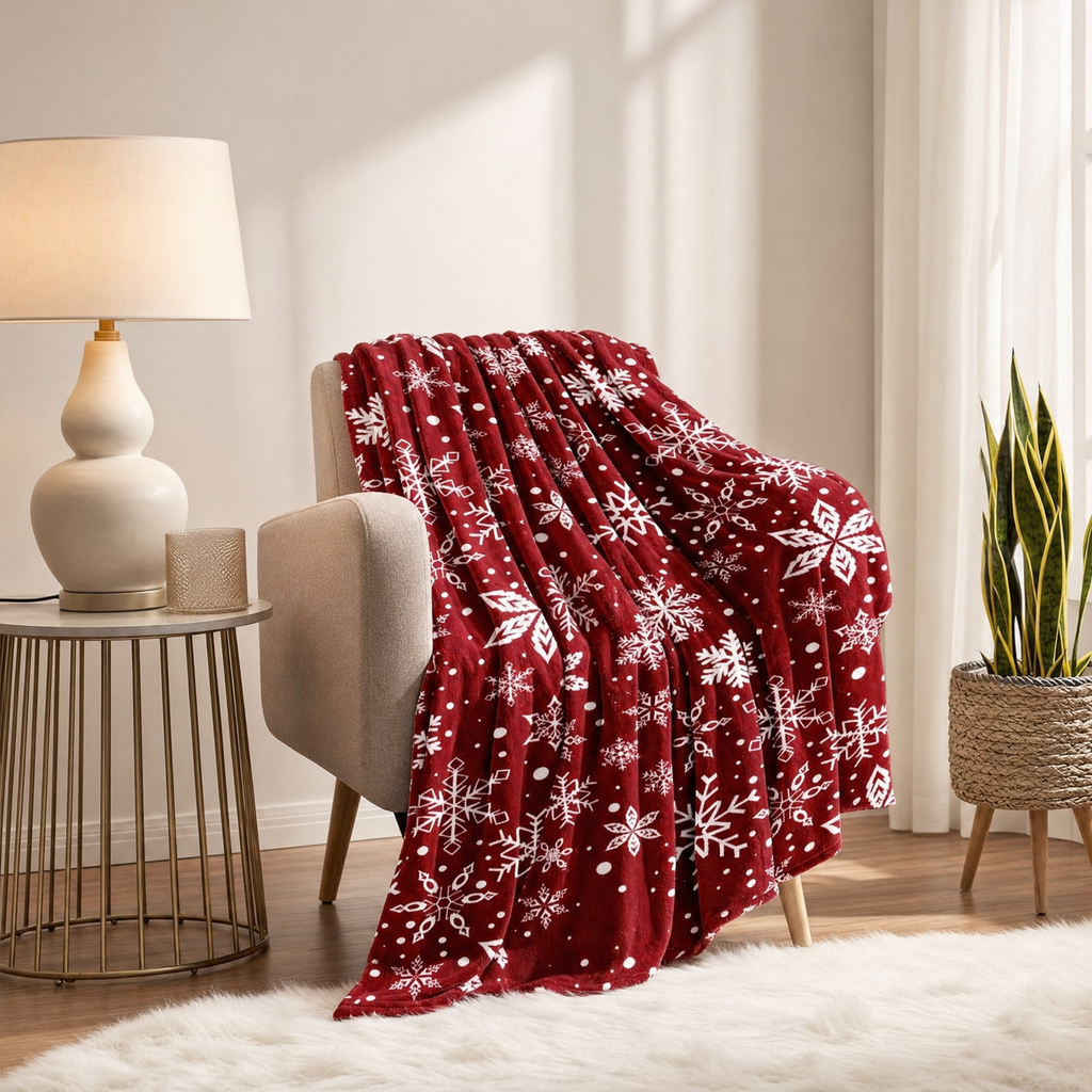 Fleece Blanket Polyester Christmas Geometric Print 1