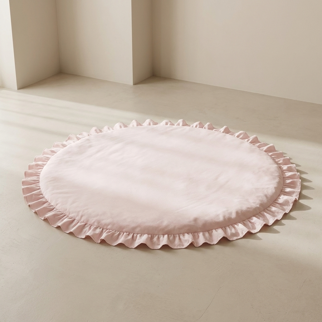 Baby Play Mat with Round Design and Ruffled Edge and Padded Construction