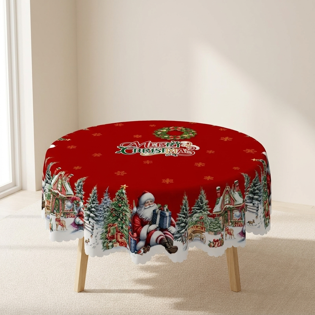 Christmas Tablecloth with Santa Snowflake Festive Design
