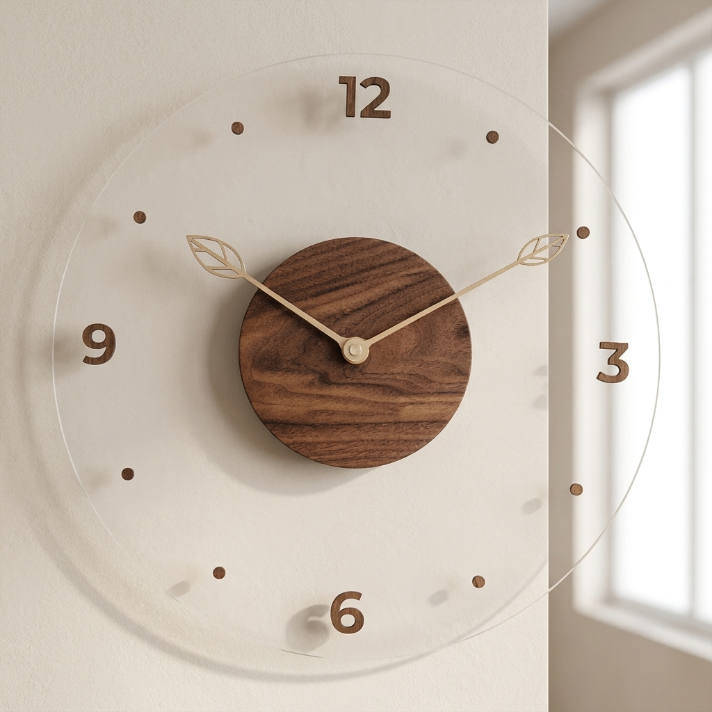 Modern Round Wall Clock with Walnut Centre and Quartz Movement