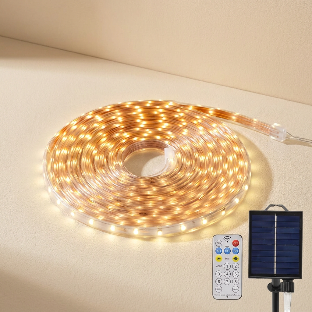 Solar LED Strip Lights with Remote Control and Waterproof Design