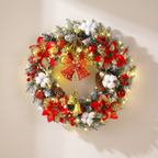 Christmas Wreath with Golden Poinsettias Bells and Pine Cones