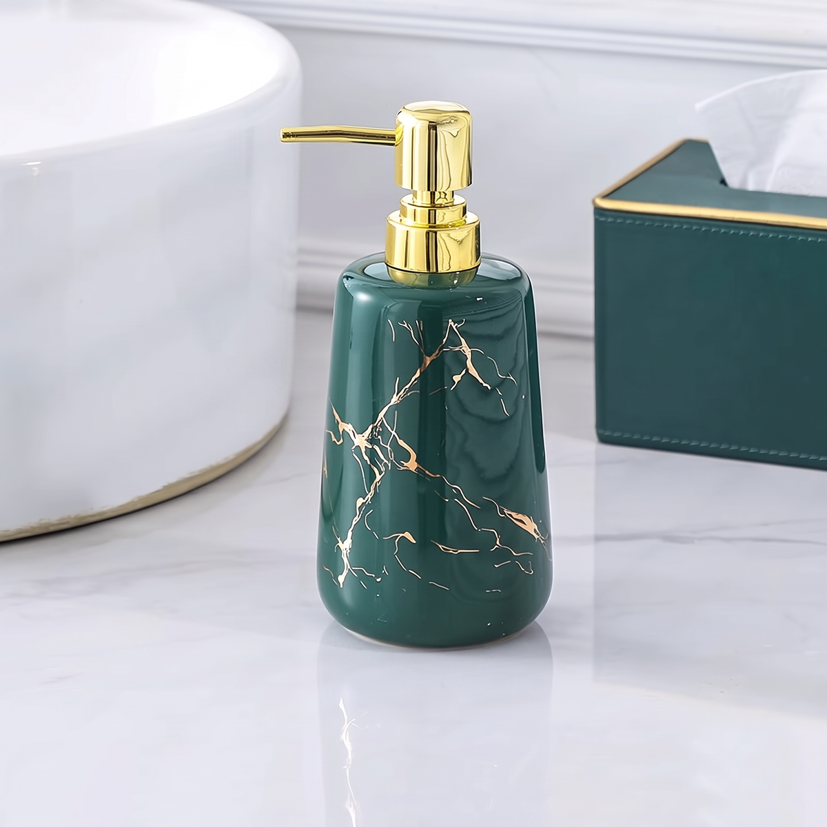Liquid Soap Dispenser Marble Finish Pump Decorative Countertop