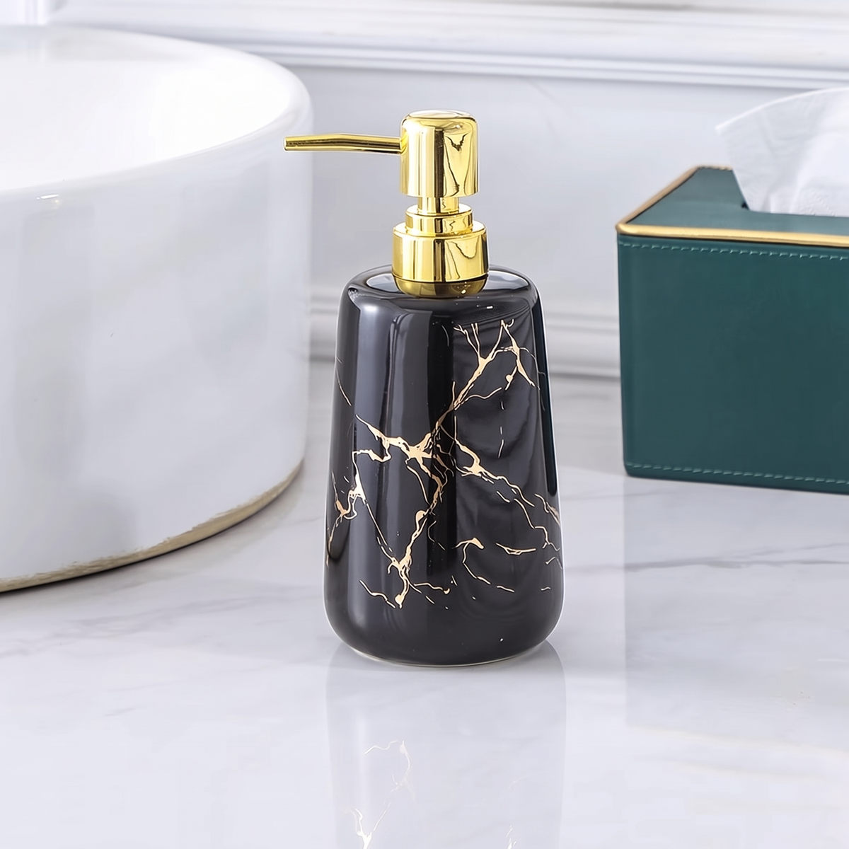 Liquid Soap Dispenser Marble Finish Pump Decorative Countertop