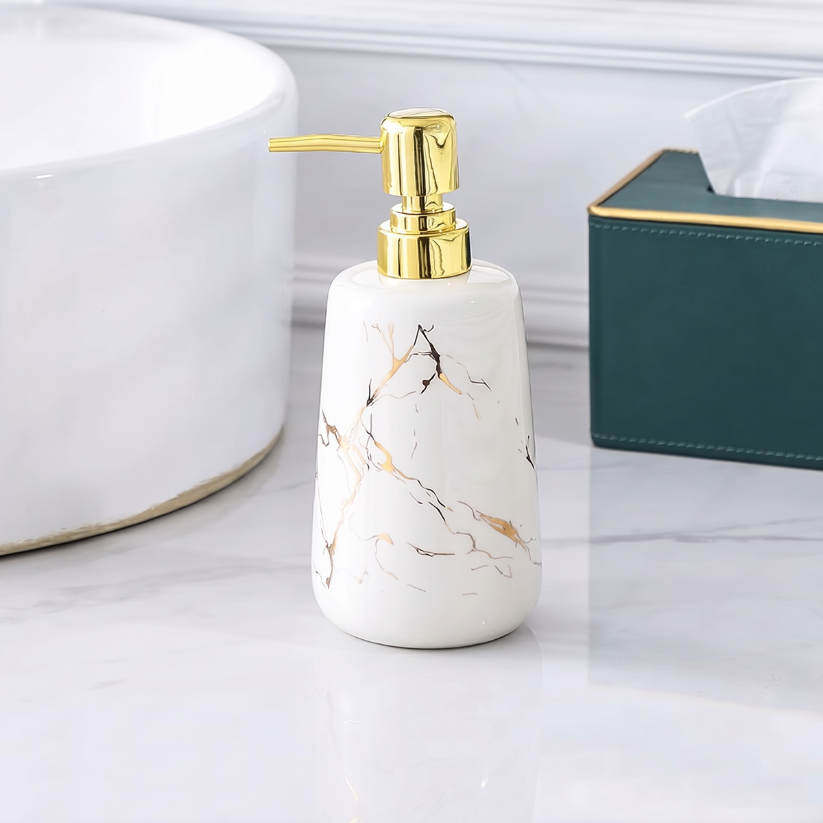 Liquid Soap Dispenser Marble Finish Pump Decorative Countertop