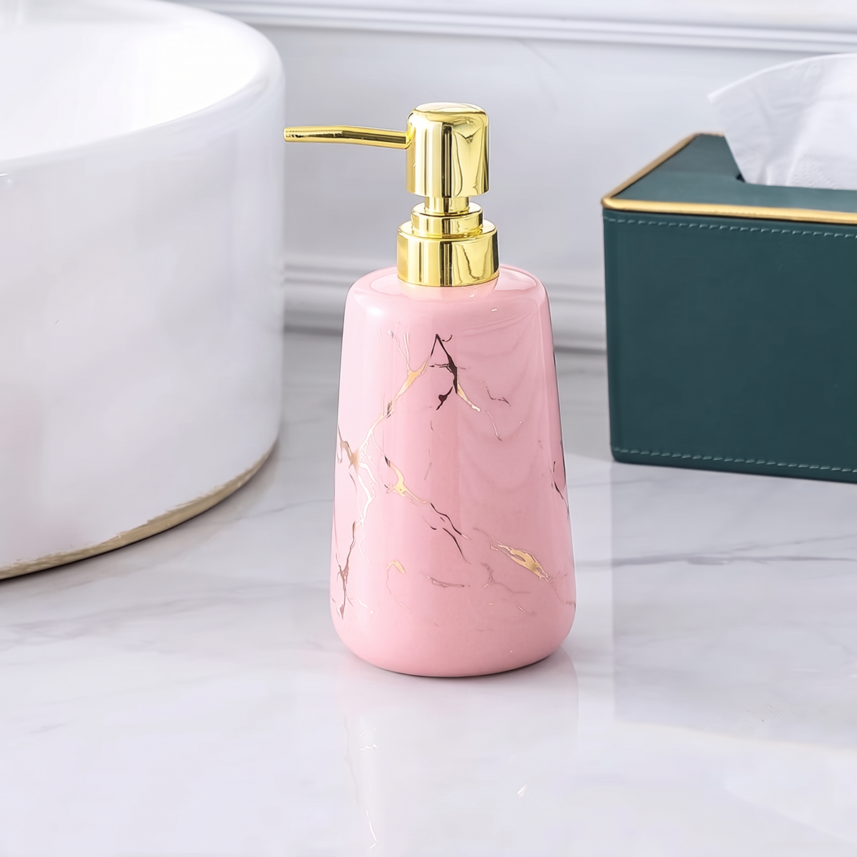 Liquid Soap Dispenser Marble Finish Pump Decorative Countertop