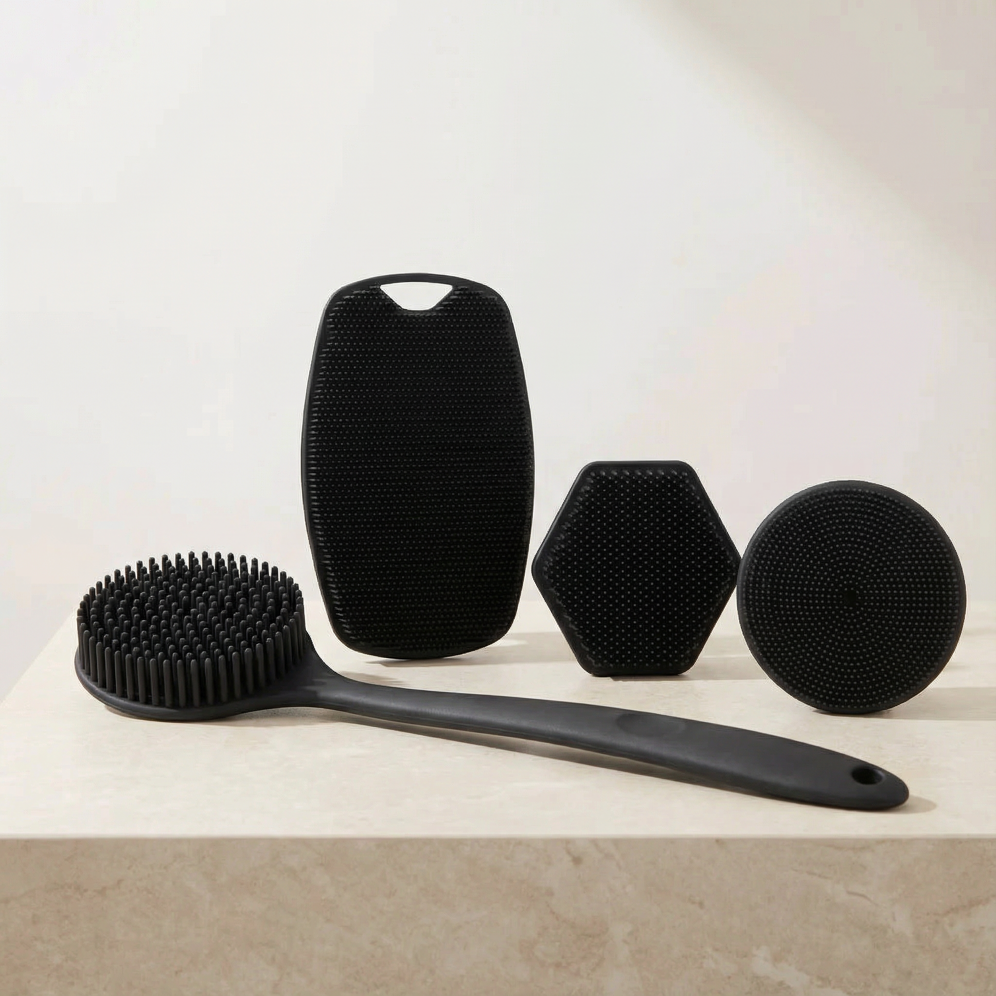 4-Piece Silicone Bathroom Brush Set for Easy and  Hygienic Cleaning