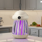 Fogging lamp on a kitchen counter with purple light, surrounded by kitchen appliances and vegetables.