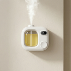 White electronic device with a digital display on a beige wall