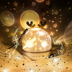 Decorative night light with reindeer antlers on a dark background with star and moon patterns.