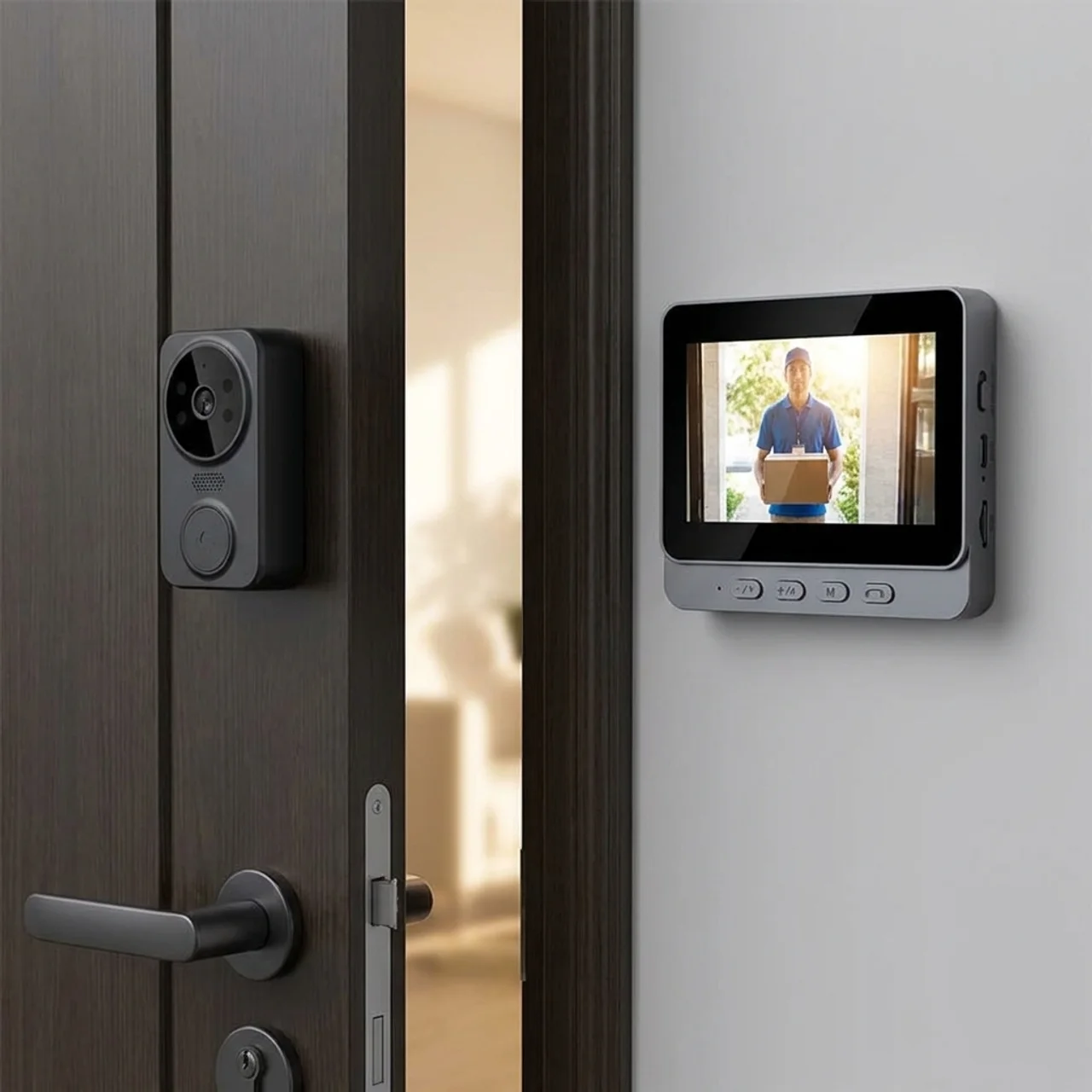 Smart doorbell with video display on a home exterior