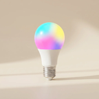Colorful LED light bulb on a beige background