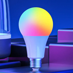 Colorful LED light bulb on a dark background