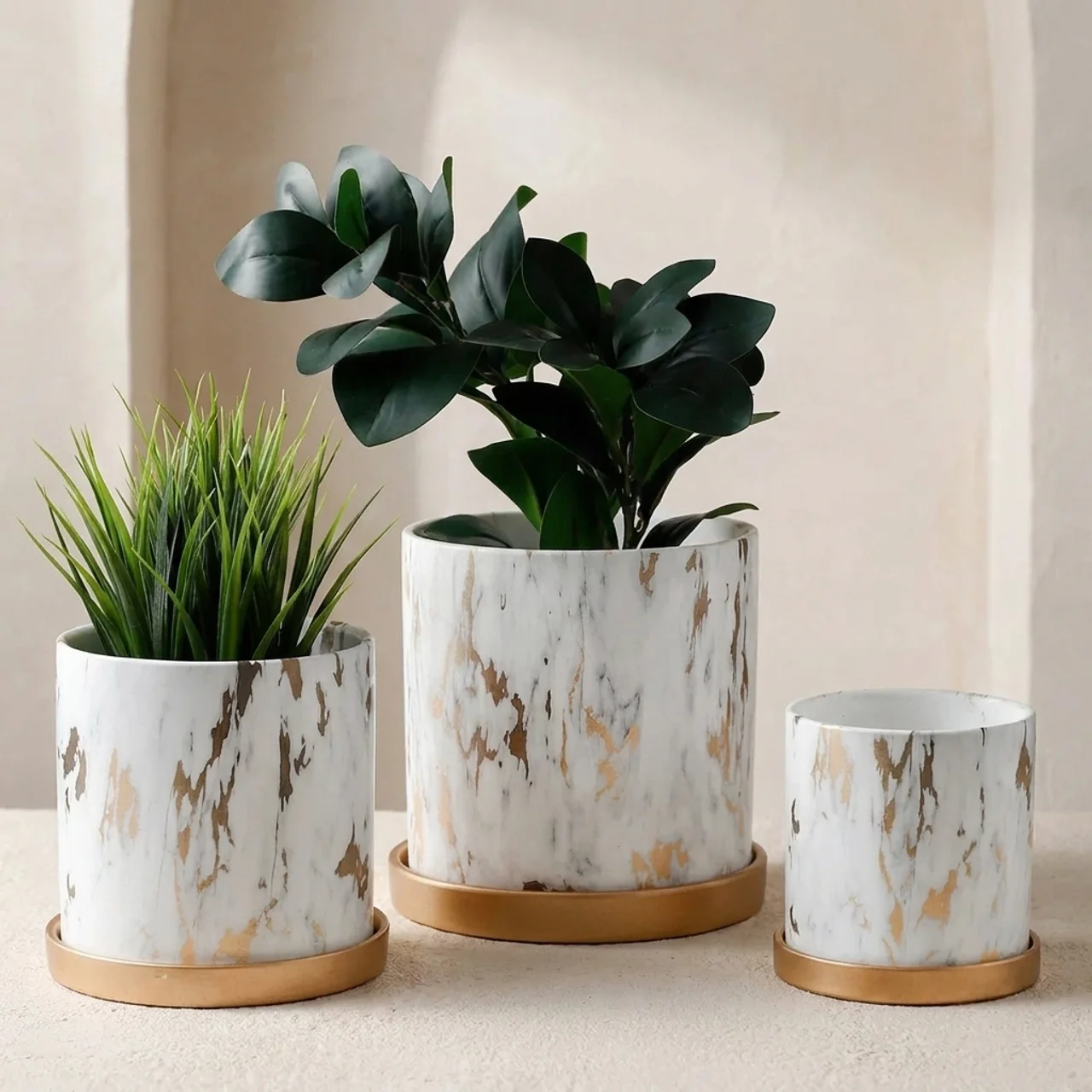 Indoor Planter Set Gold Tone Ceramic Porcelain Decorative Planters