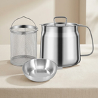 Deep Fryer Pot with Integrated Oil Strainer Stainless Steel Silver Kitchen Frying Pot