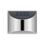 Silver outdoor wall light fixture with solar panel on a white background