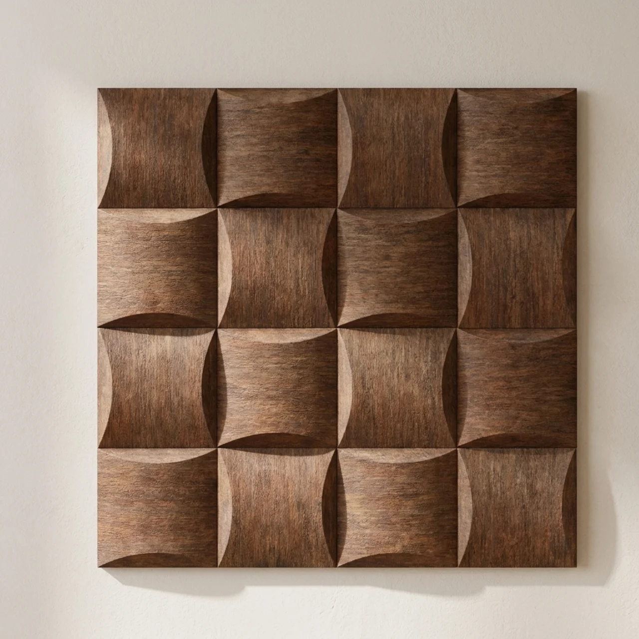 Wooden wall panel with geometric pattern on a beige background