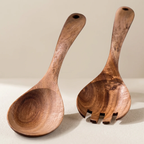 Wooden spoon and fork on a neutral background