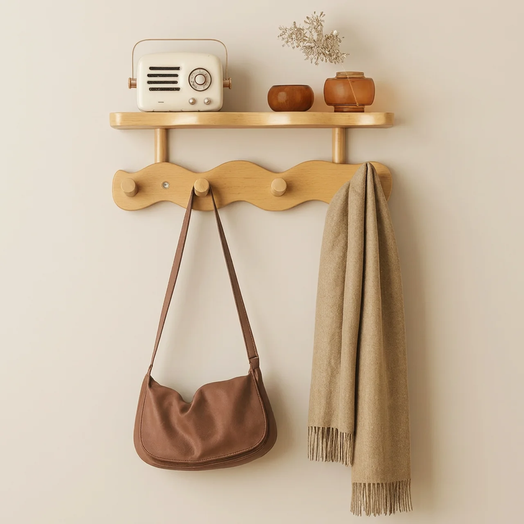 Wall Mounted Shelf Rack Wall Mounted Bamboo Storage Shelf with Hooks