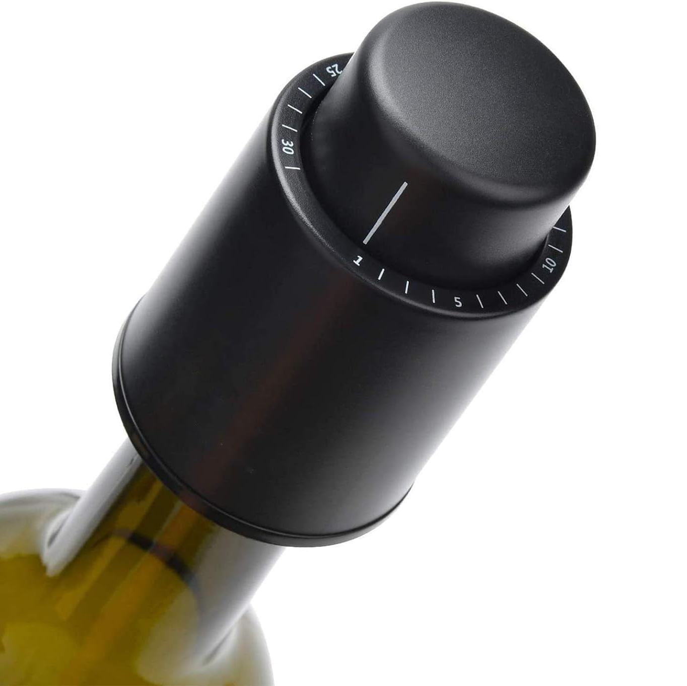Black wine stopper with a packaging box on a white background