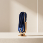 Blue and gold microphone on a beige background