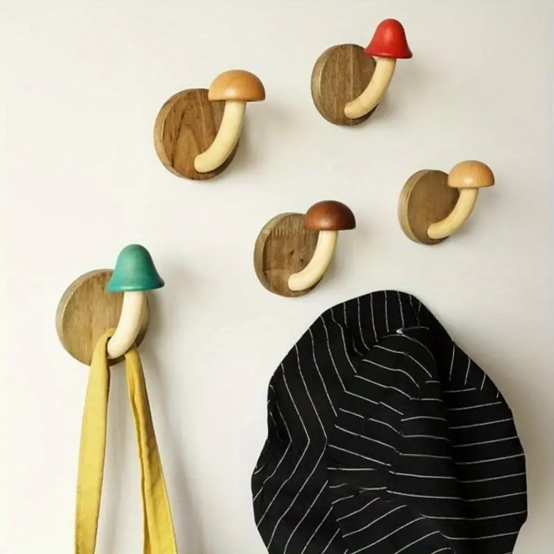 Artisanal Timber Mushroom Wall Hooks - Whimsical Coat Hooks for Wall 5