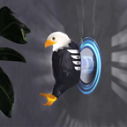 Digital illustration of an eagle with a futuristic blue energy field on a dark background