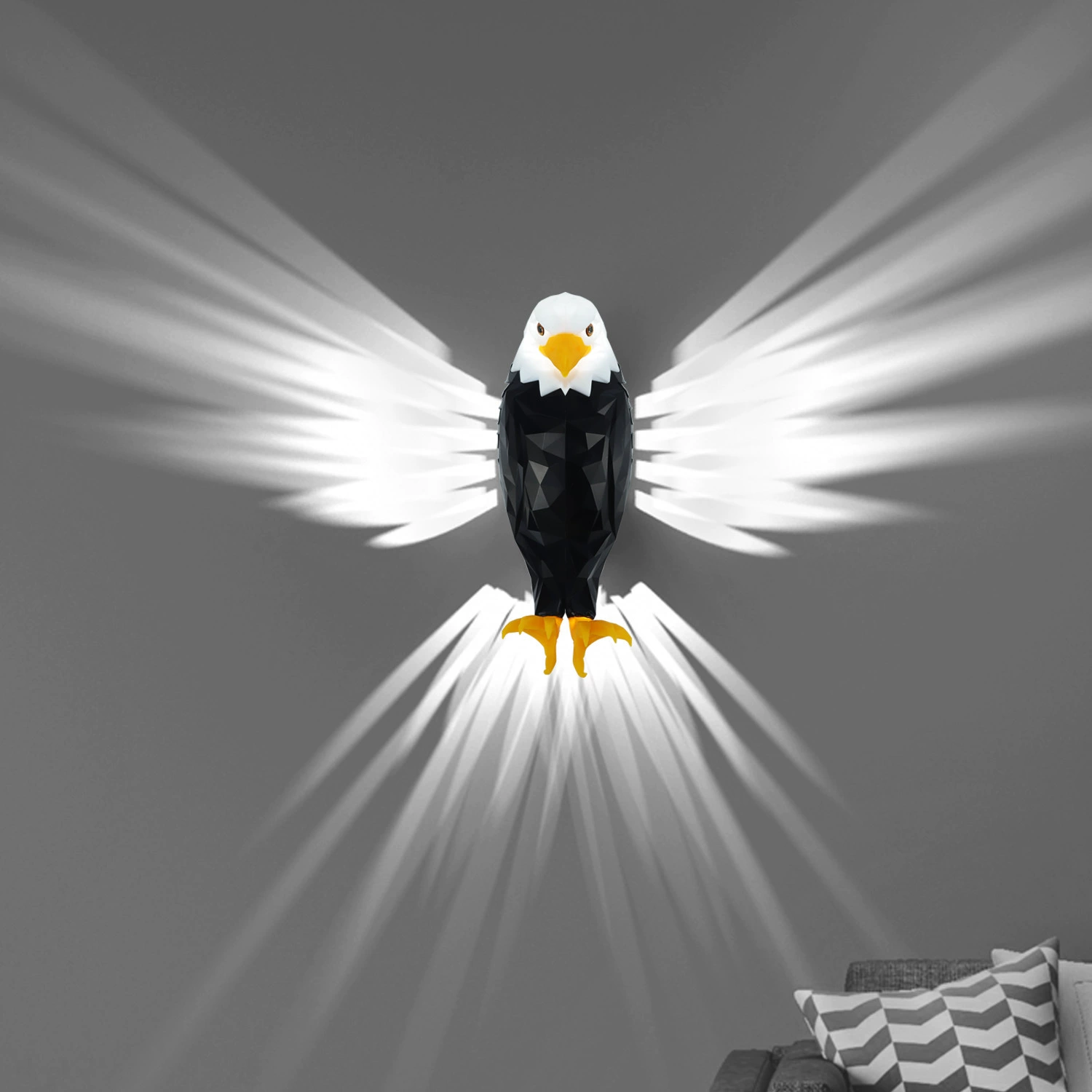 Eagle-shaped wall light on a gray background