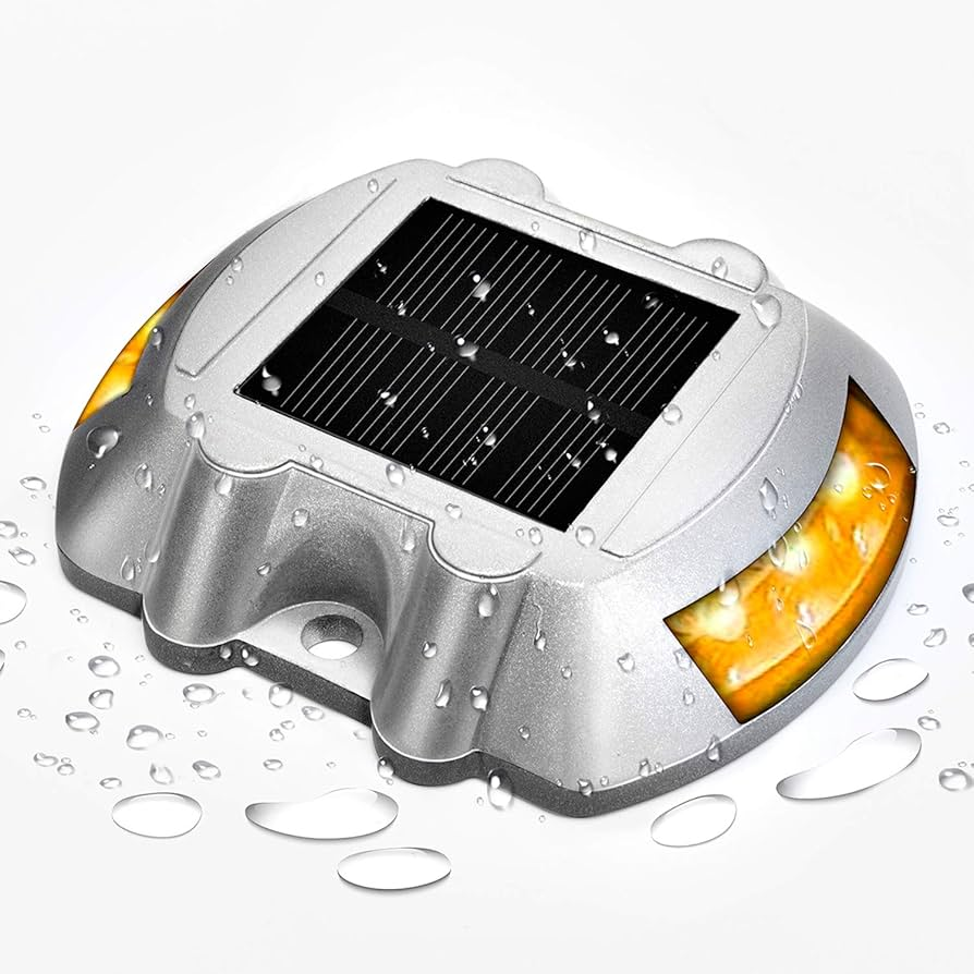 Solar-powered outdoor light with water droplets on a white background