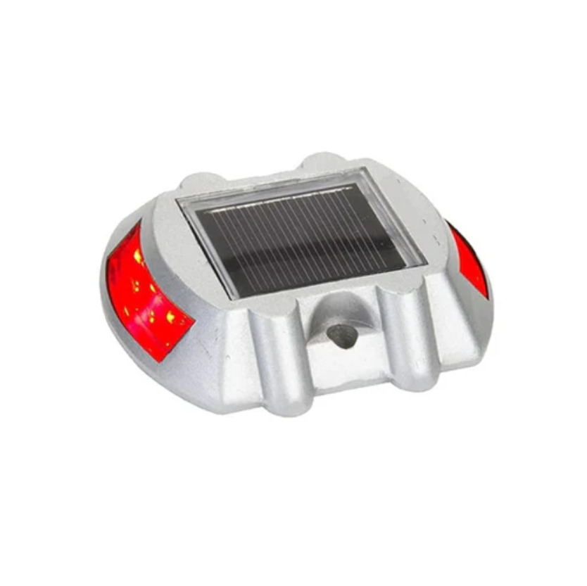 Solar-powered LED light with red警示灯 on a white background
