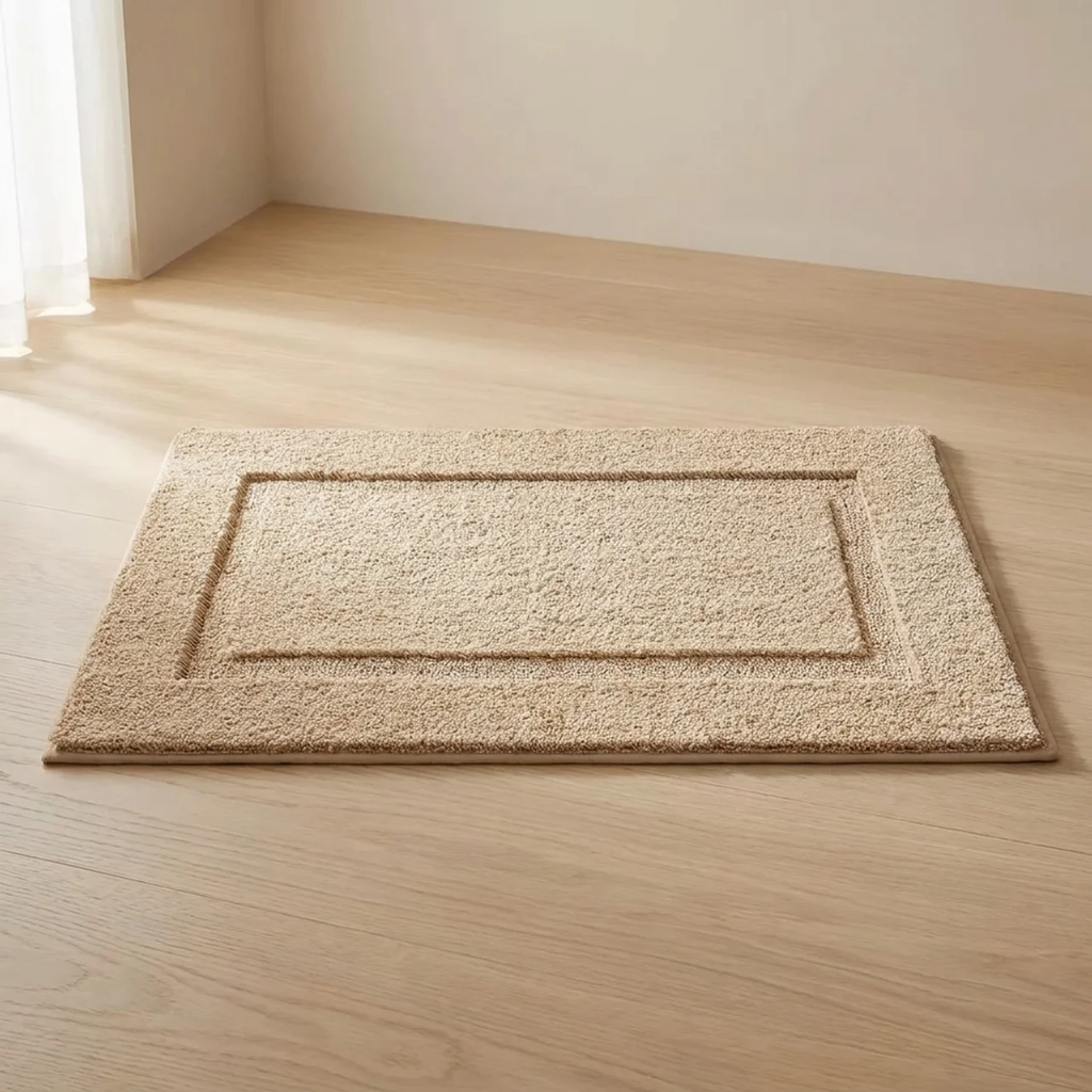 Bath Mat with Textured Border, Non-Slip Backing and Quick-Drying Design