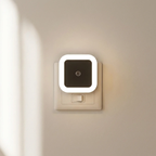 Square light switch with night light feature on a beige wall