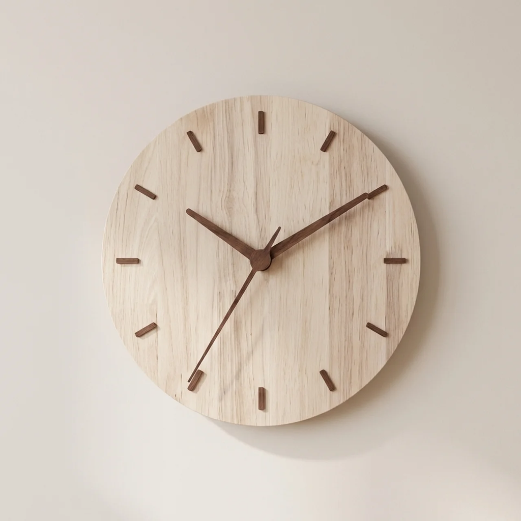 Wall Clock Minimalist Modern Quartz Movement Natural Finish