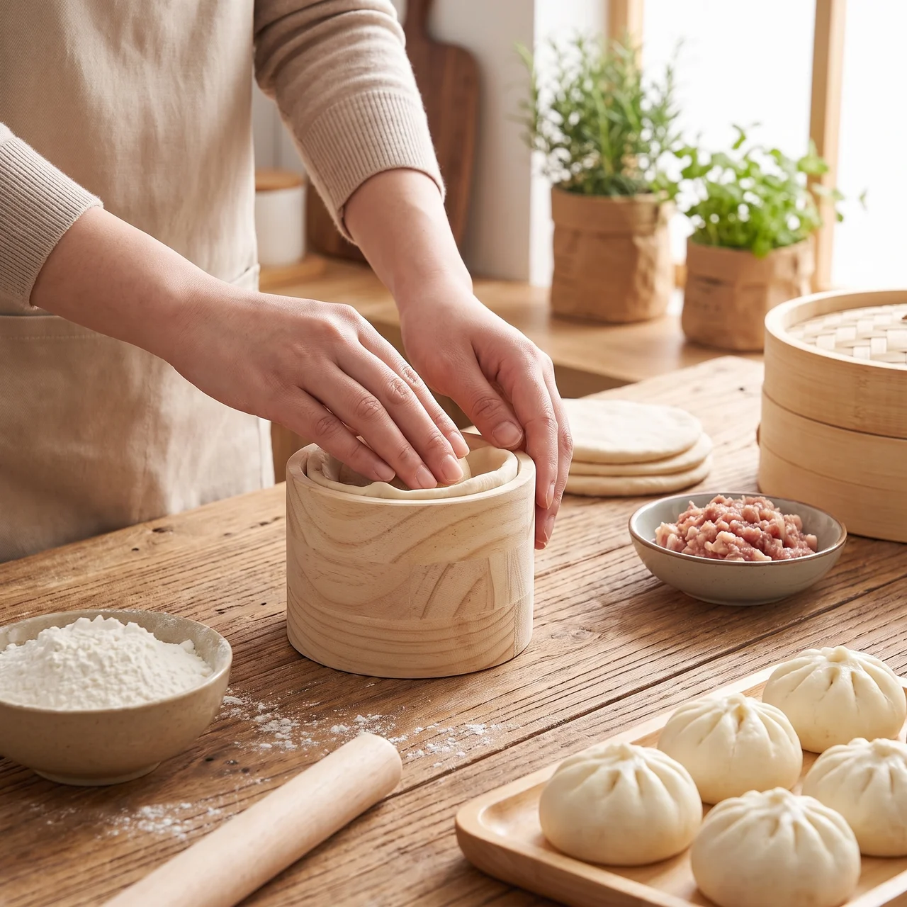 Dumpling Wrapper Press with Ergonomic Handle and Polished Surface