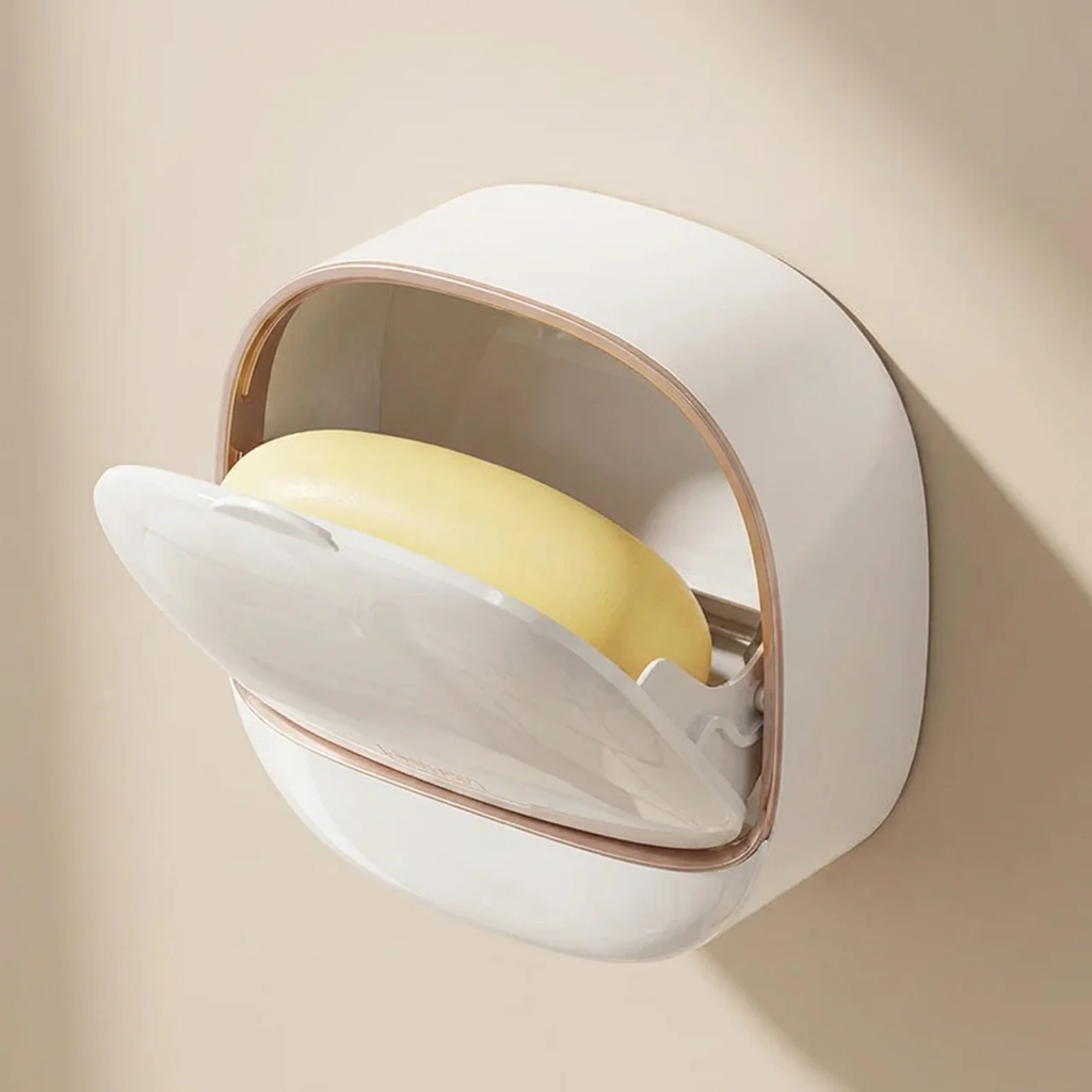 Wall Mounted Soap Dish with Draining Box Waterproof Bathroom Organizer