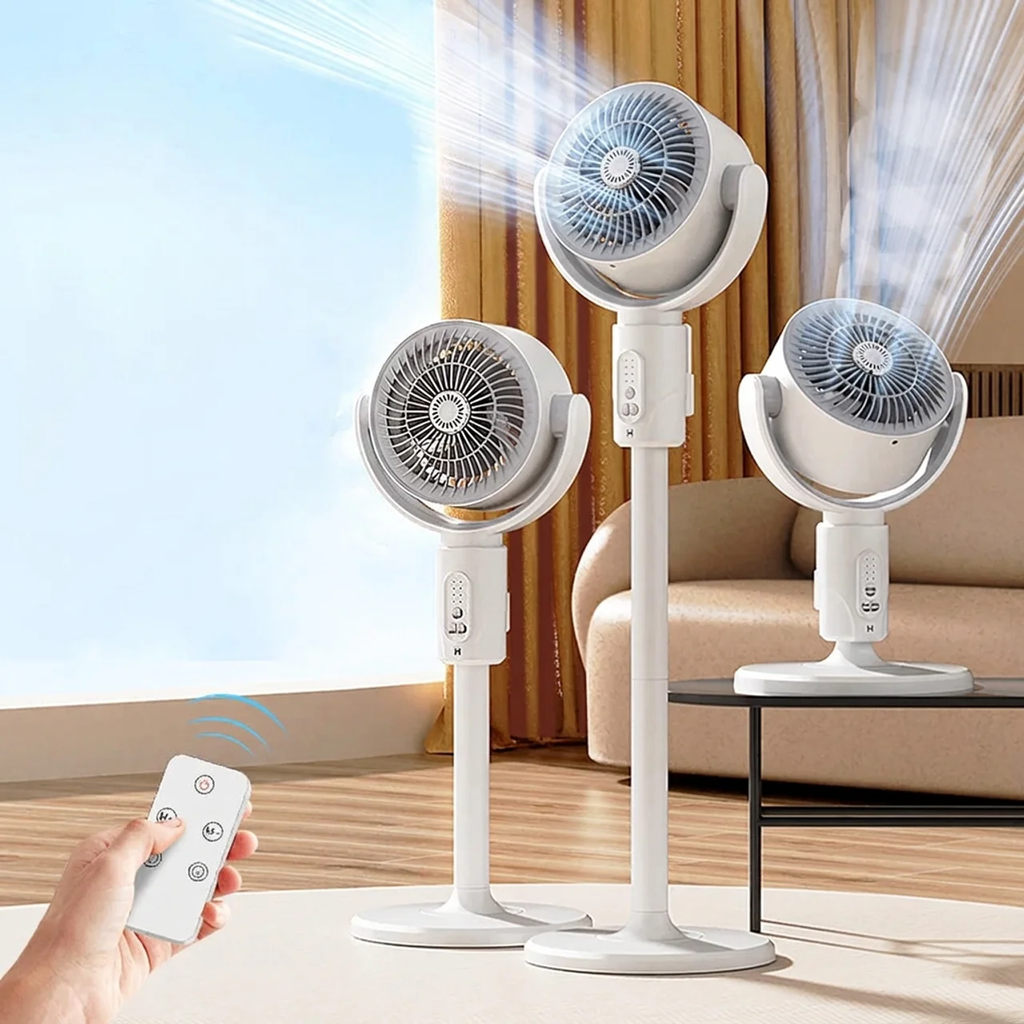 Motor Pedestal Fan Quiet Operation 90 Degree Oscillation Remote Control White