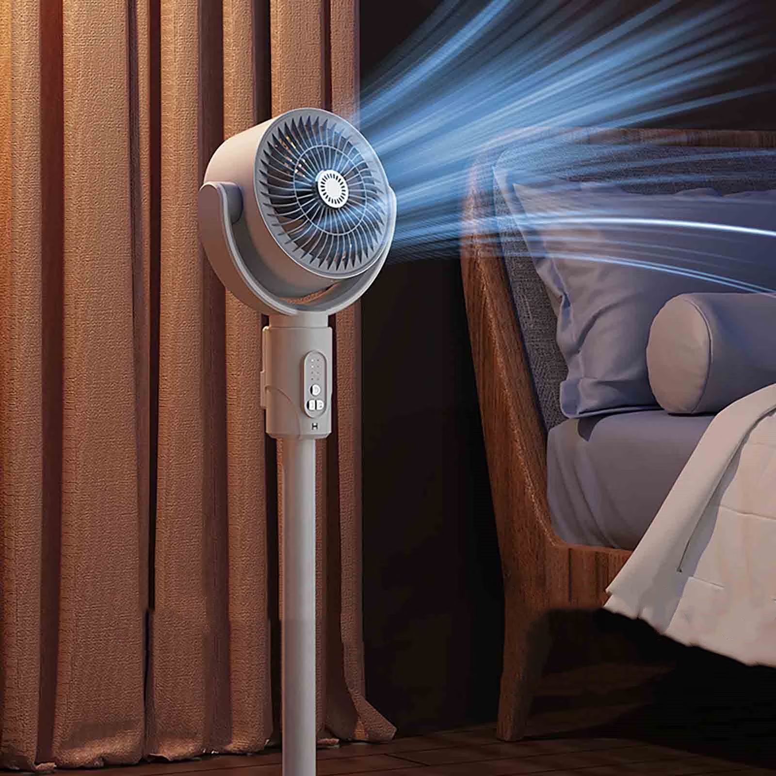 Motor Pedestal Fan Quiet Operation 90 Degree Oscillation Remote Control White