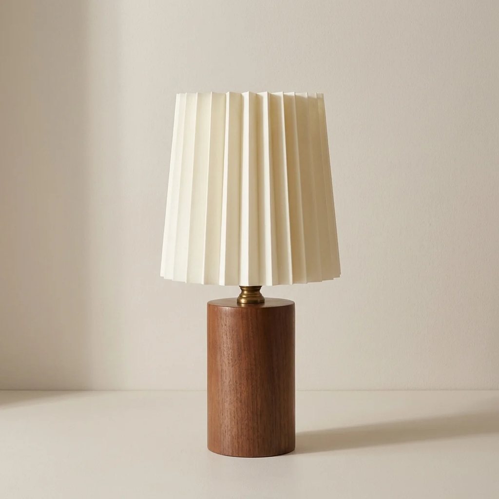 LED Table Lamp Vintage Style Pleated Shade Warm Light