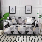 Sofa with geometric pattern in a living room setting