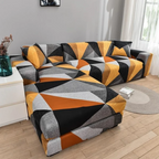 Sectional sofa with geometric pattern in a living room setting