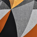 Geometric pattern with triangles in black, orange, and gray.