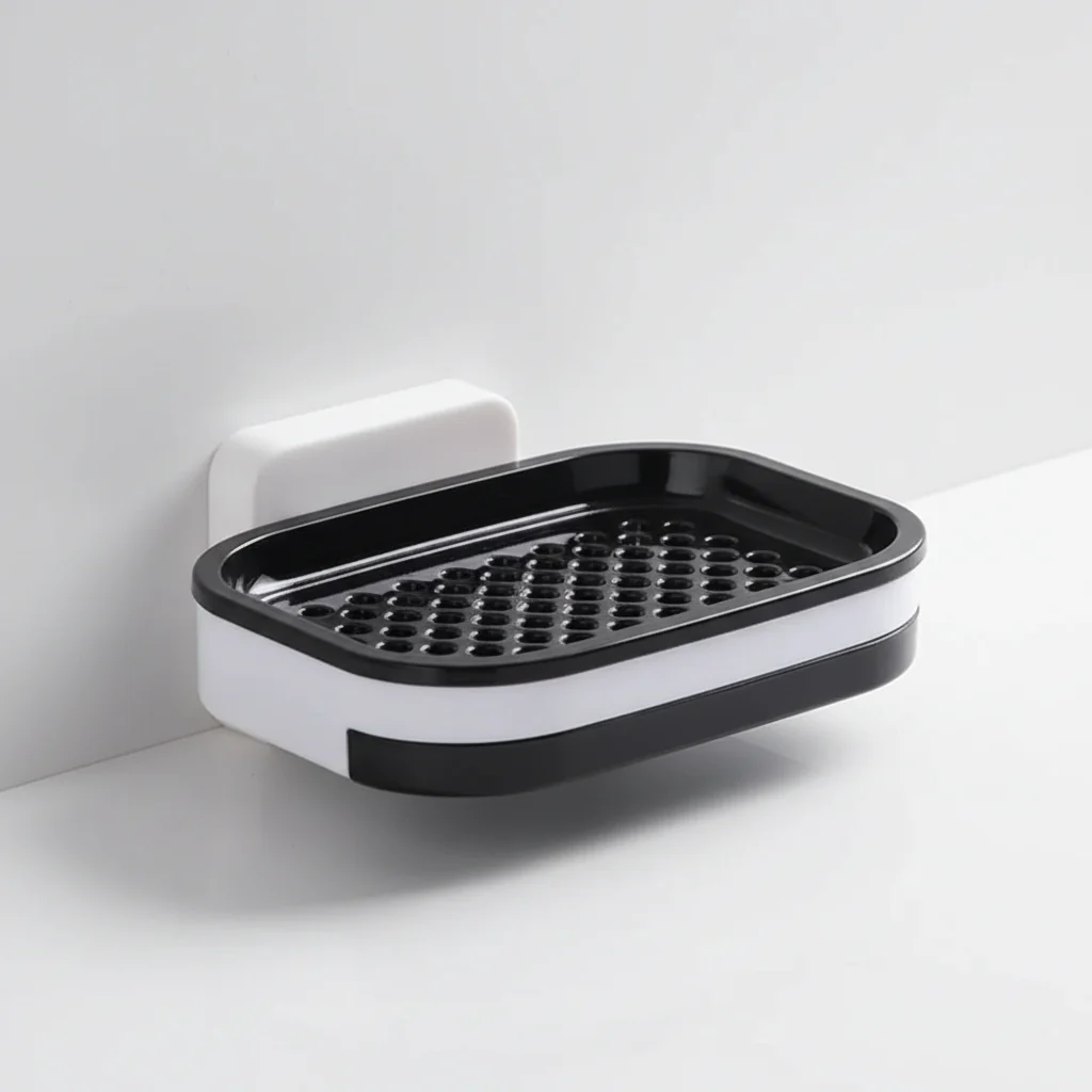 Black and white soap dish on a white background