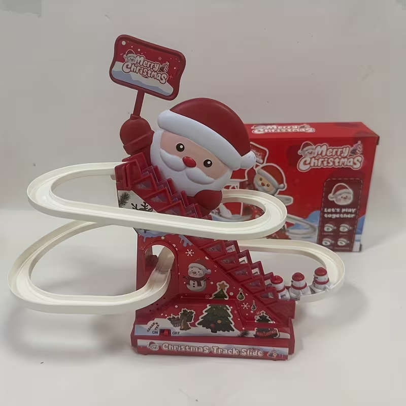 Santa Roller Coaster Track Motorized Christmas Toy with Music and LED Lights
