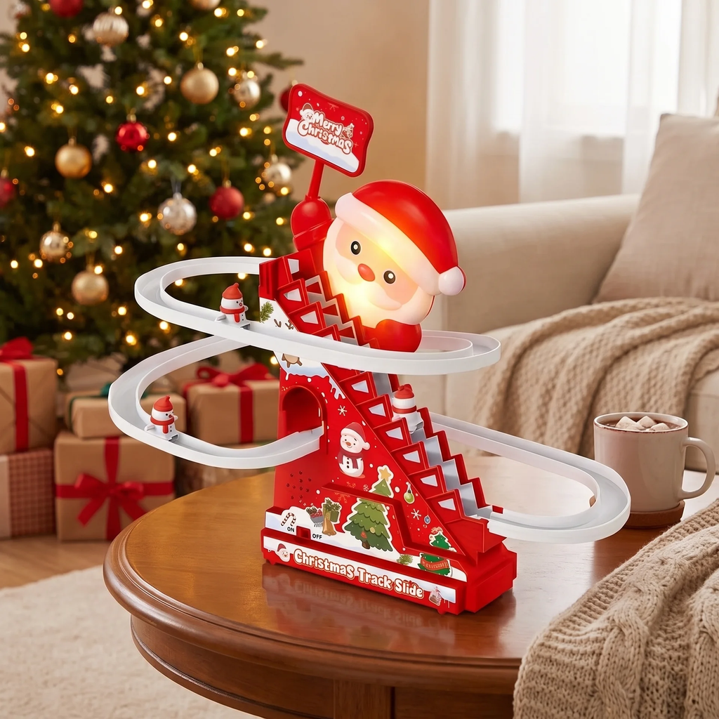 Santa Roller Coaster Track Motorized Christmas Toy with Music and LED Lights