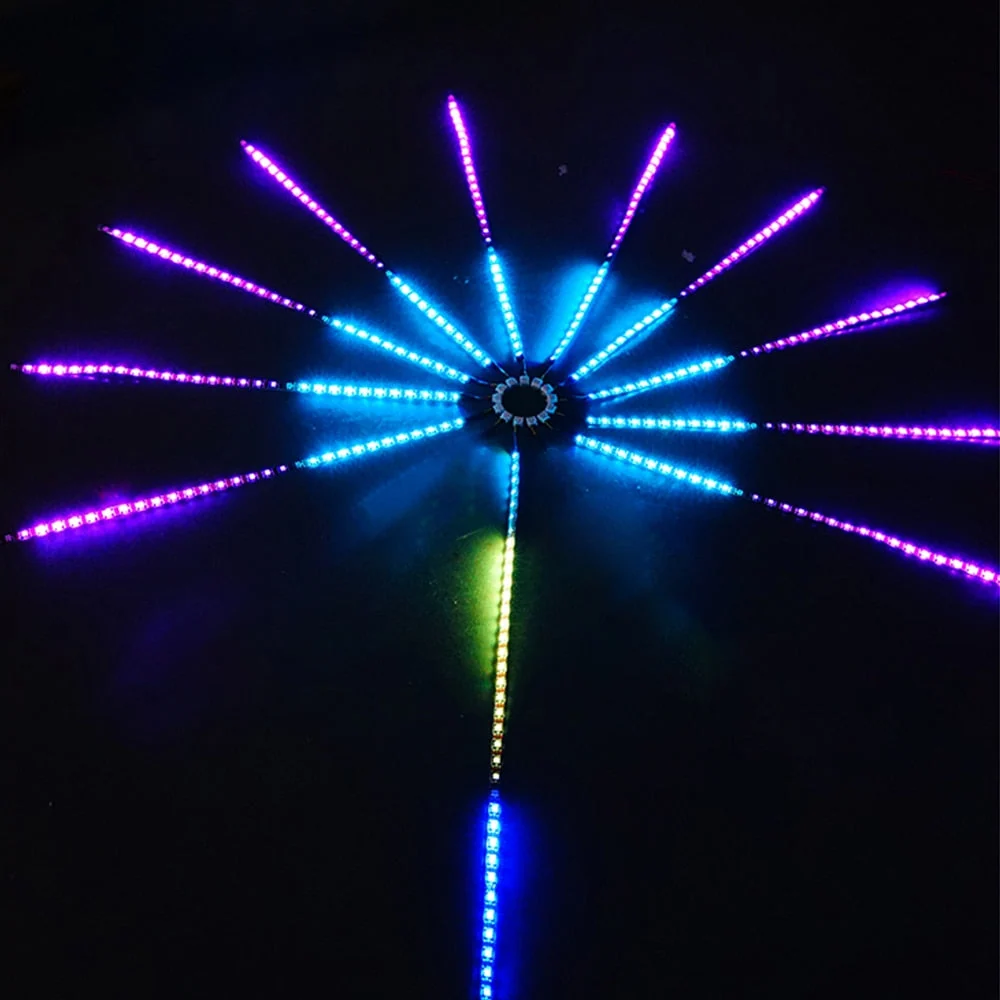 Colorful LED light display on a dark background